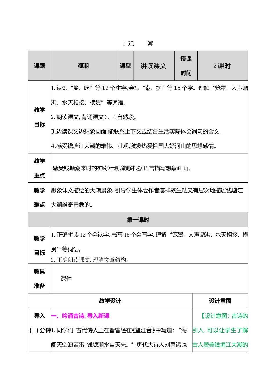 观潮  语文教学设计_第1页