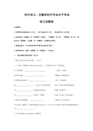初中语文：安徽省初中学业水平考试语文试题卷