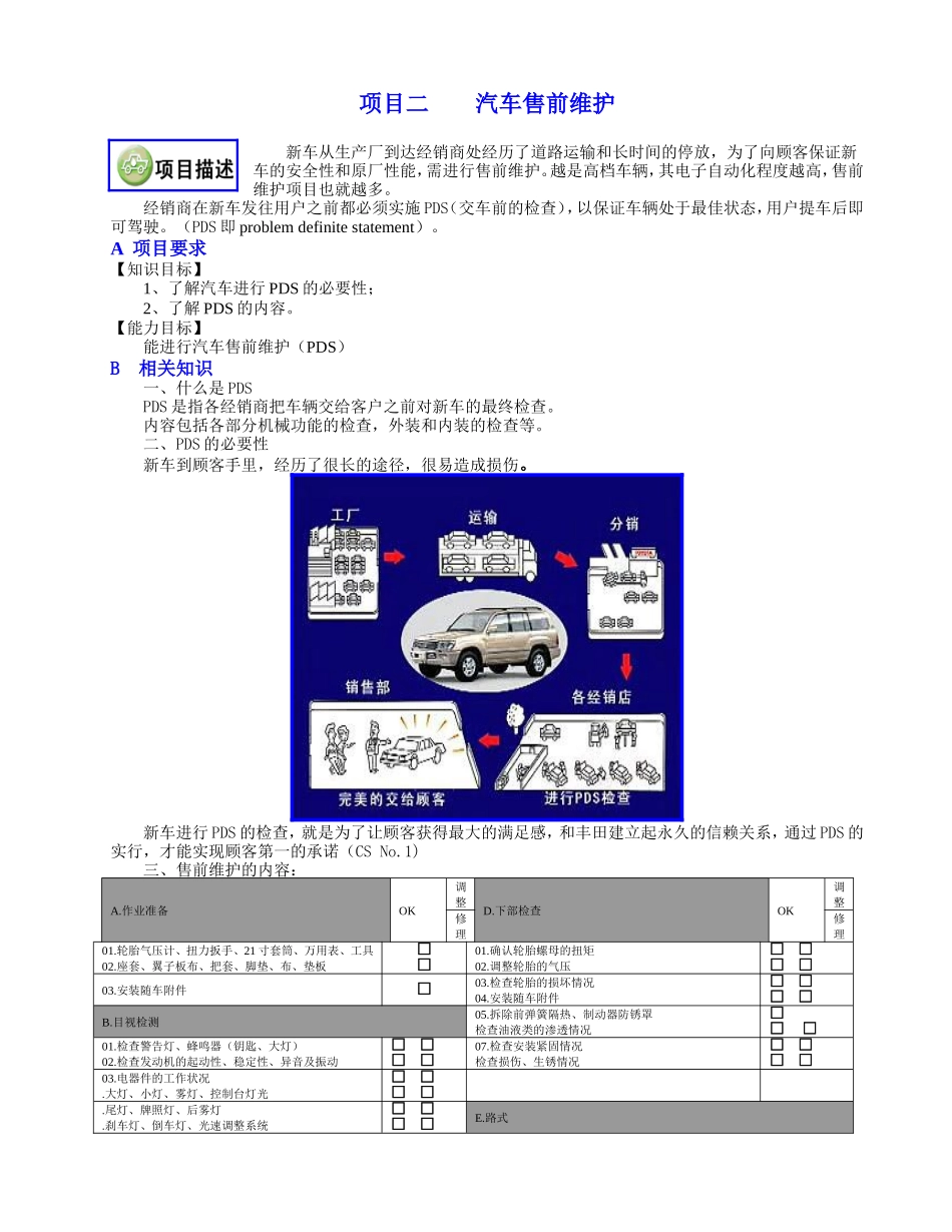 汽车售前维护知识点梳理汇总_第1页