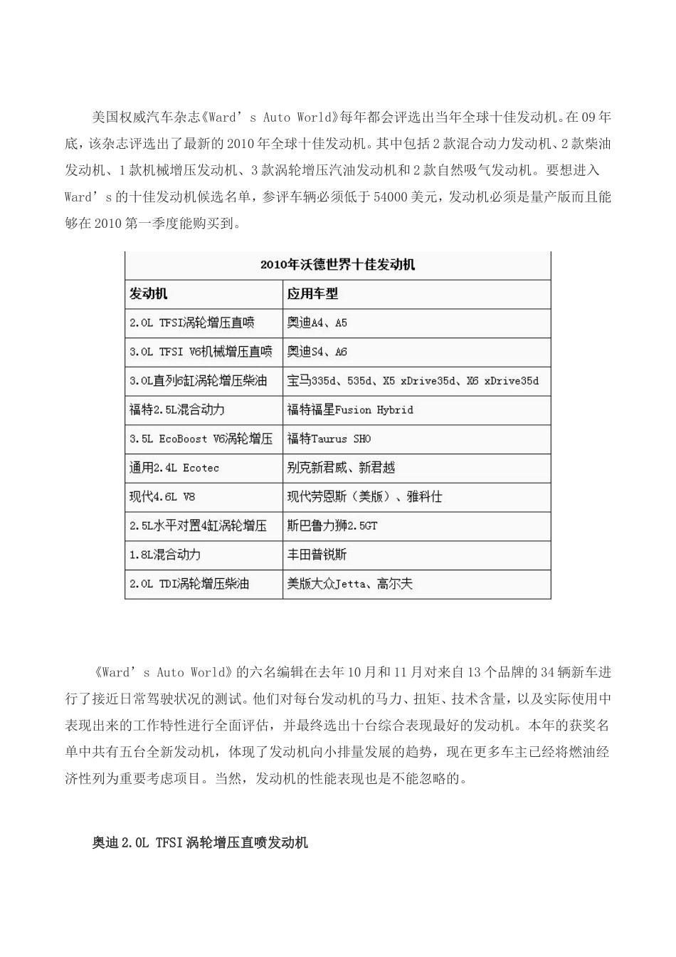 全球十佳汽车发动机浅析_第1页