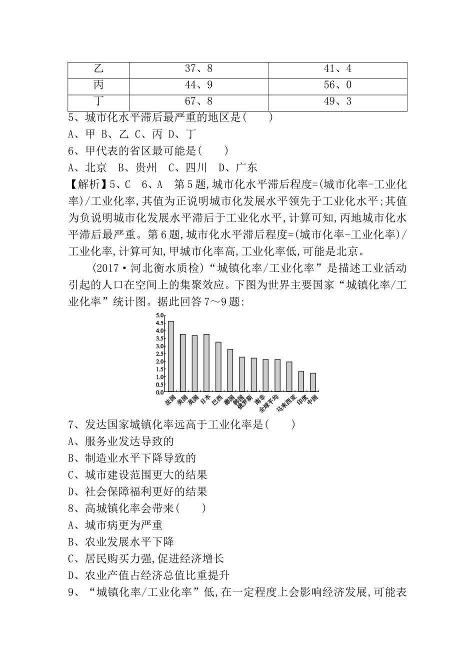 第2讲城市化测试练习题_第3页