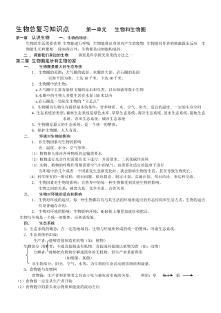 生物总复习知识点第一单元生物和生物圈