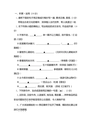 江苏省灌南县各校命题评比中考语文模拟试题