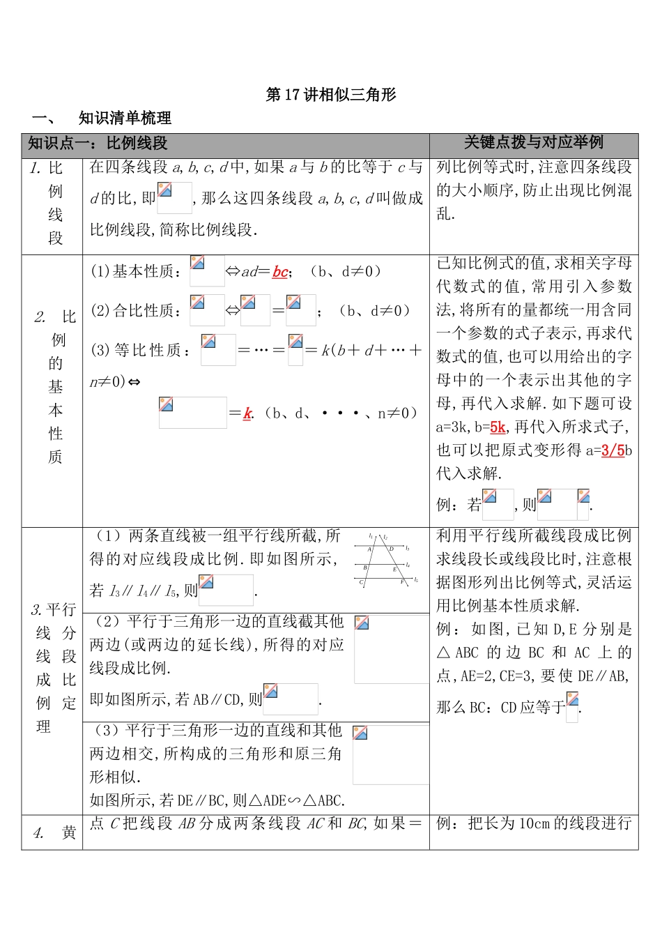 第17讲相似三角形知识点梳理汇总_第1页