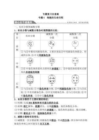 细胞的生命历程专题复习自查案