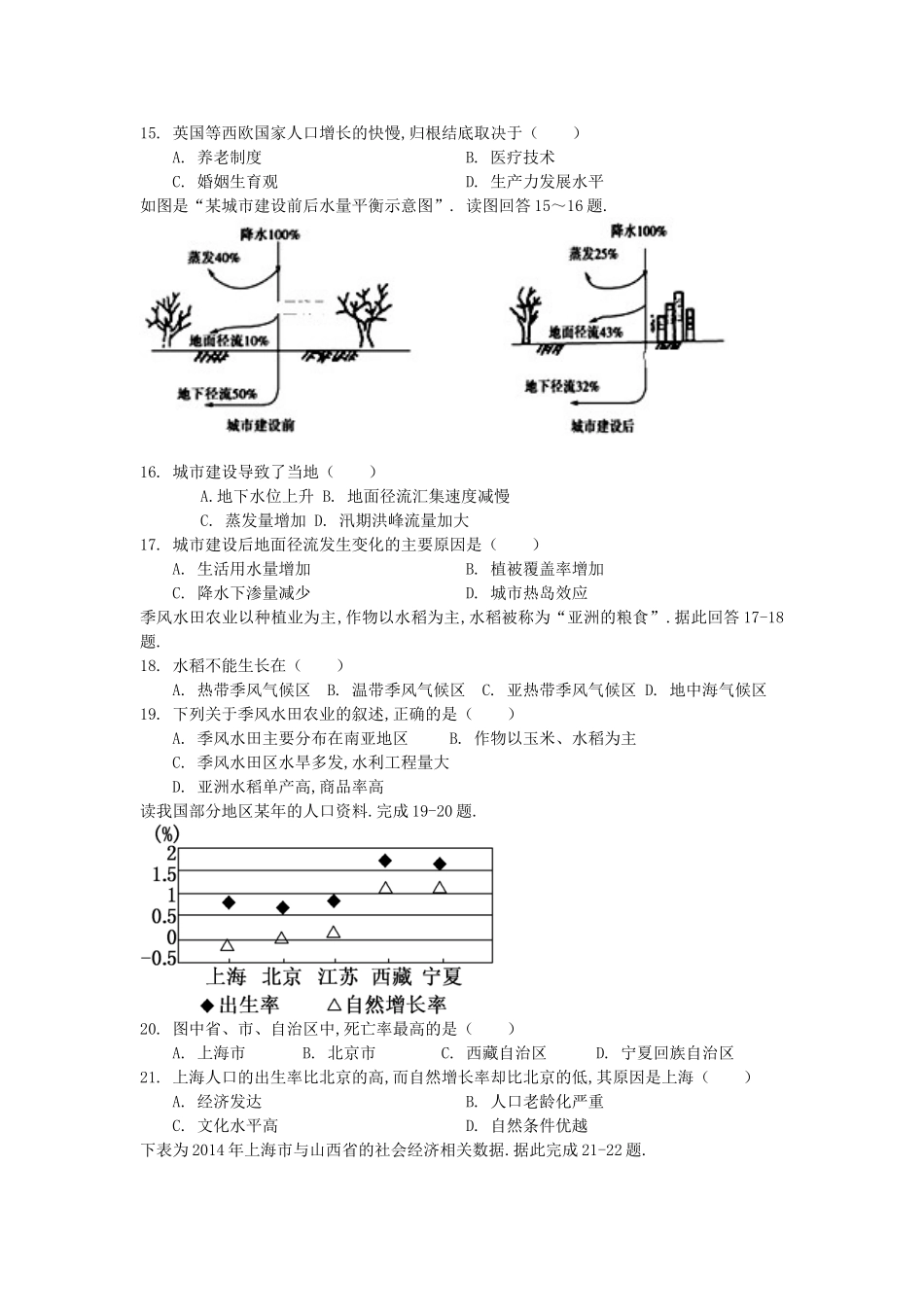 天水一中高一级2024学年度第二学期第二学段考试地理试题（理科）_第3页