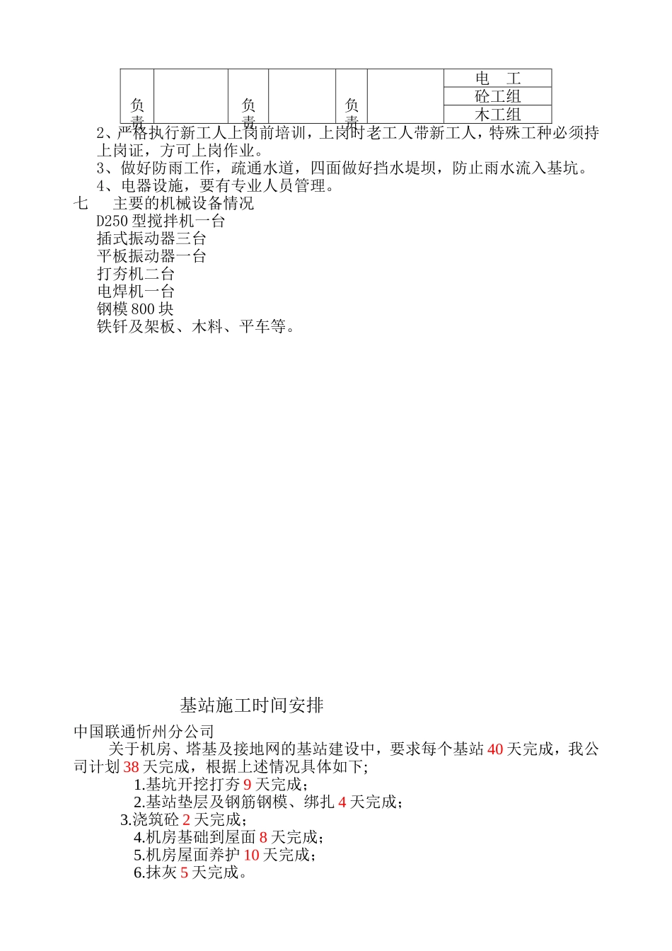 铁塔基础机房、塔基、施工组织计划_第2页