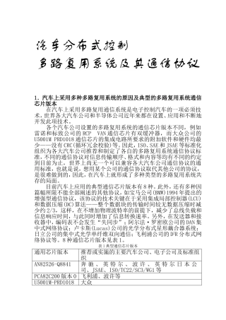 汽车分布式控制多路复用系统及其通信协议