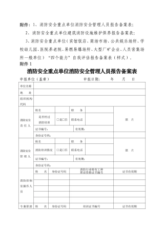 消防安全重点单位消防安全管理人员报告备案表