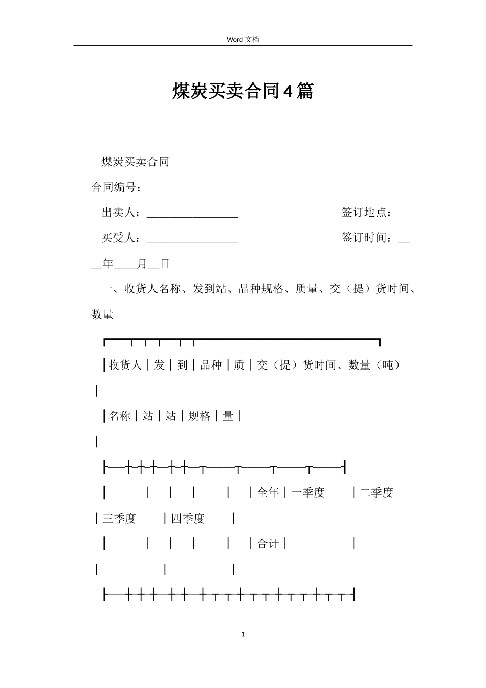 煤炭买卖合同4篇_第1页