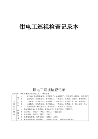 市体育中心改造工程1、2#综合楼钳电工巡视检查记录本
