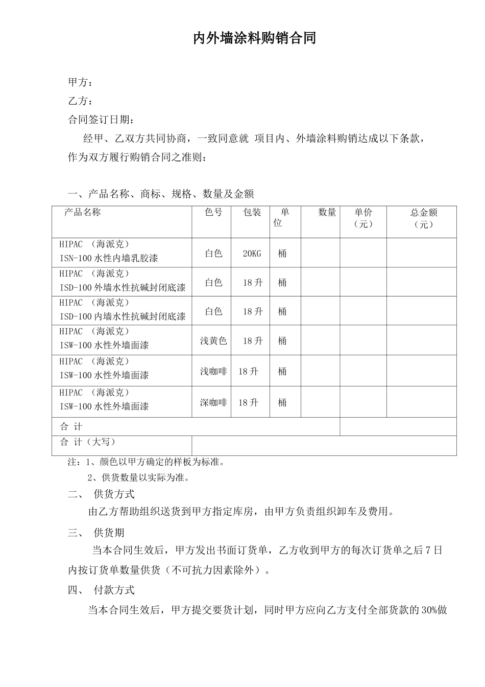 涂料购销合同范本_第1页
