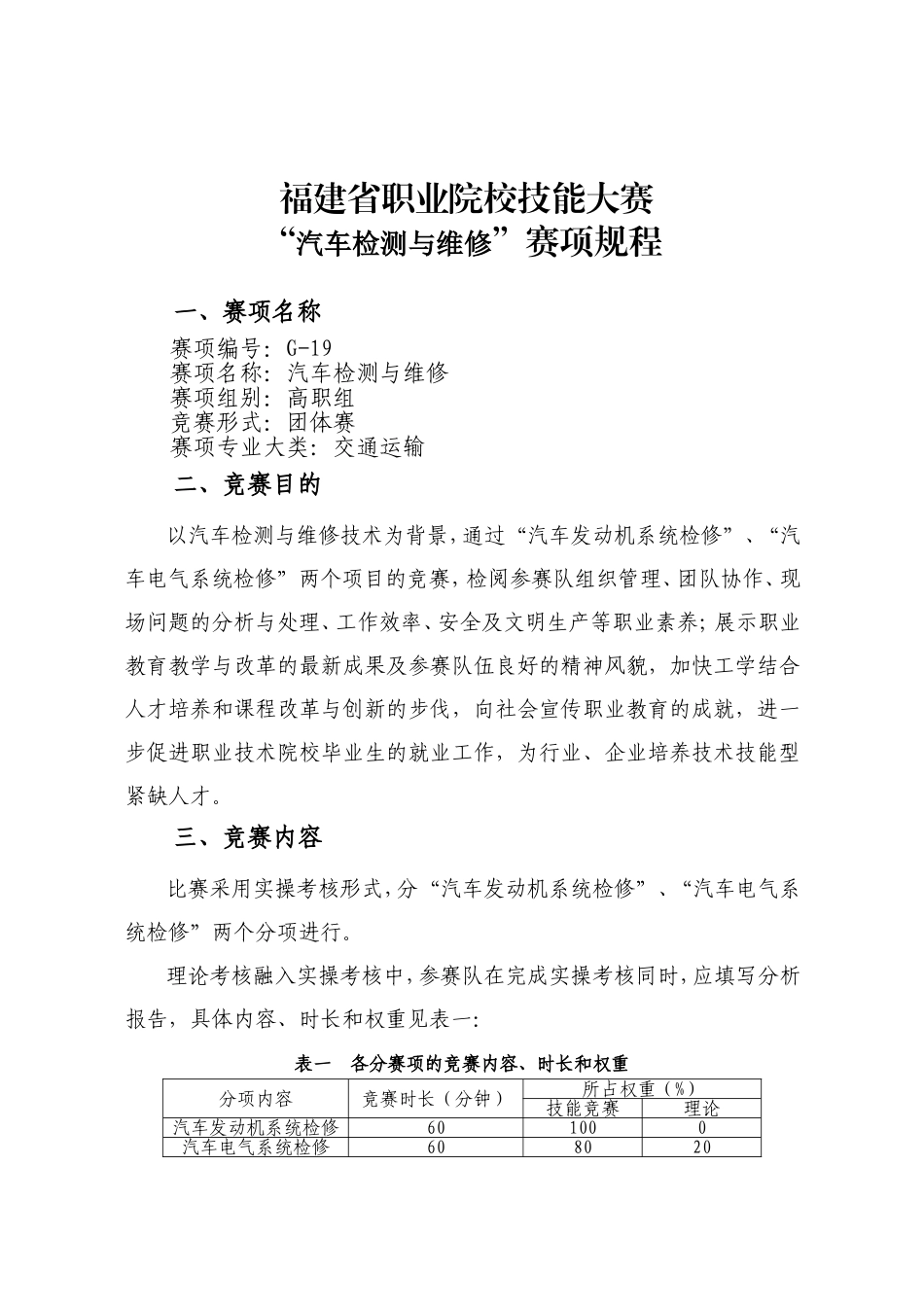 福建省职业院校技能大赛“汽车检测与维修”赛项规程_第1页