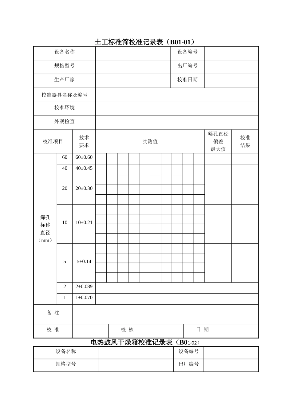 土工标准筛校准记录表_第1页