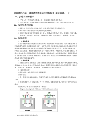 网络通信线路的连接与制作等多个学生实验报告