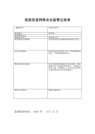 医院信息网络安全监管记录表