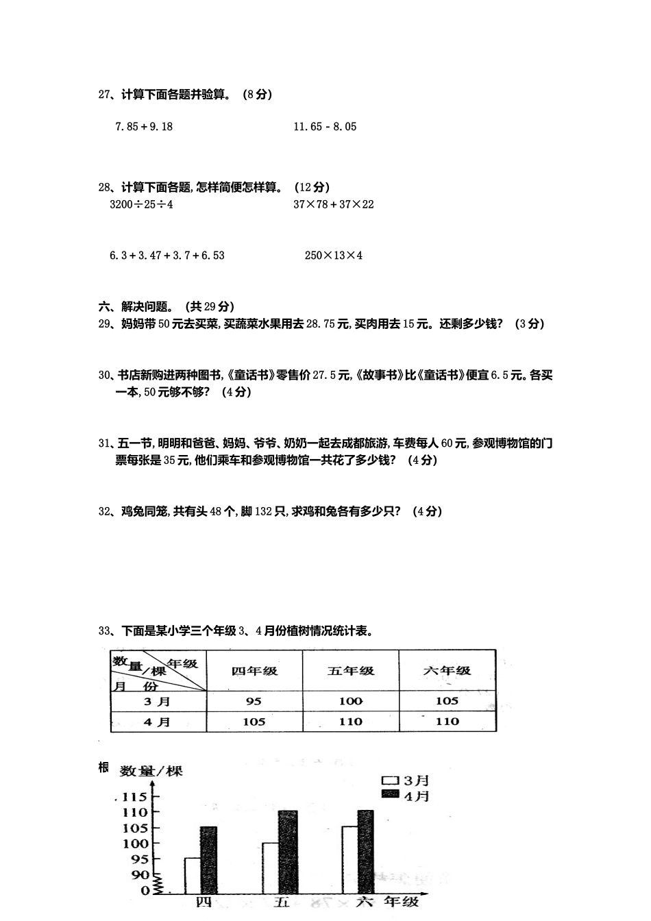 上期期终四年级数学 学生学业水平测试_第3页