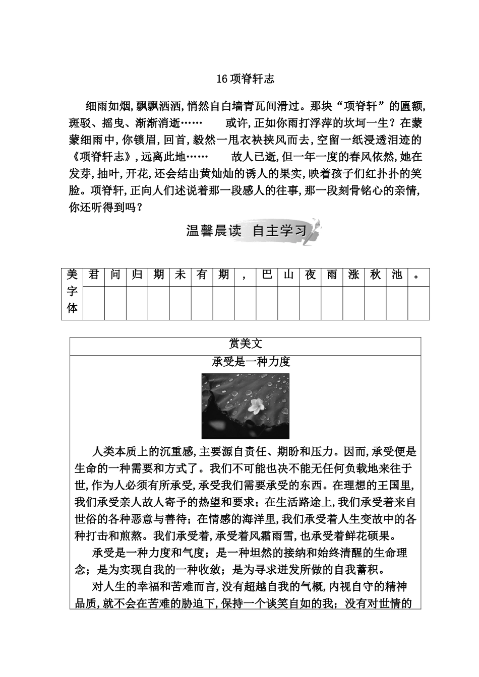 项脊轩志专题测试练习题_第1页