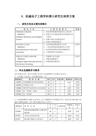 机械电子工程学科博士研究生培养方案