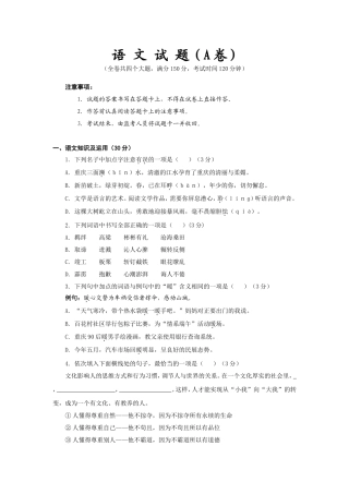 四川省绵阳市初中毕业生学业水平暨普通高中招生考试语文试题