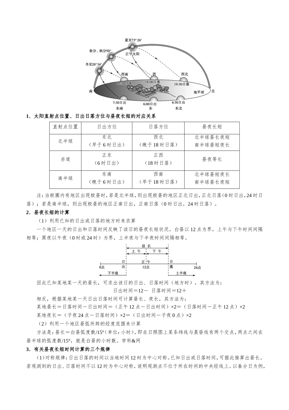 昼夜长短的变化规律及其计算高考测试题_第3页