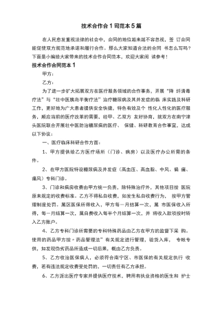 技术合作合同范本5篇