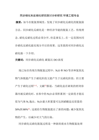 同步硝化和反硝化研究探讨分析研究 环境工程专业
