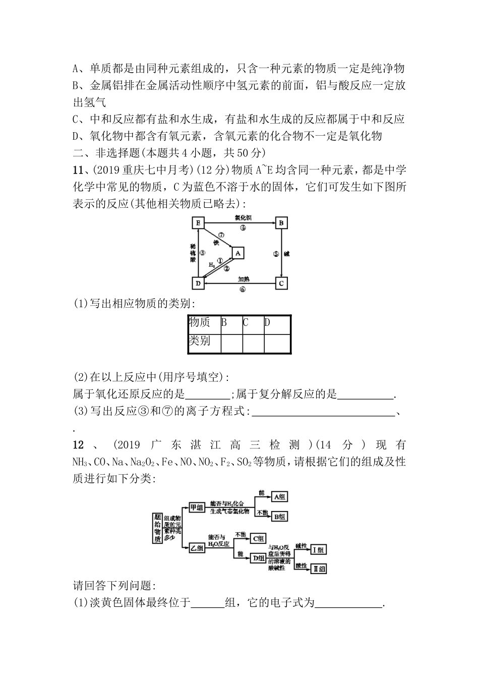 物质的组成、性质及分类、原子结构与微粒之间的相互作用力等各个化学专题测试练习题_第3页