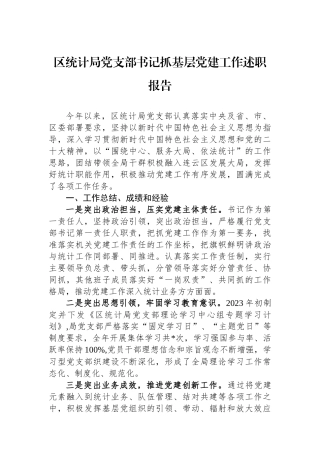 区统计局党支部书记抓基层党建工作述职报告