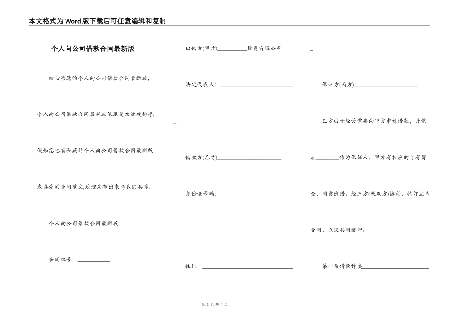 个人向公司借款合同最新版_第1页