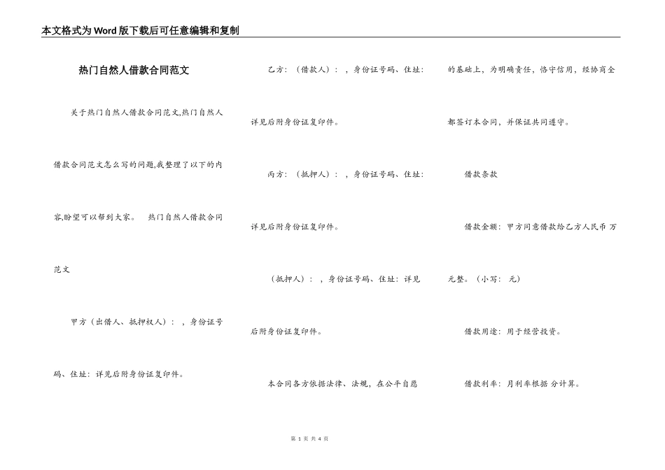 热门自然人借款合同范文_第1页