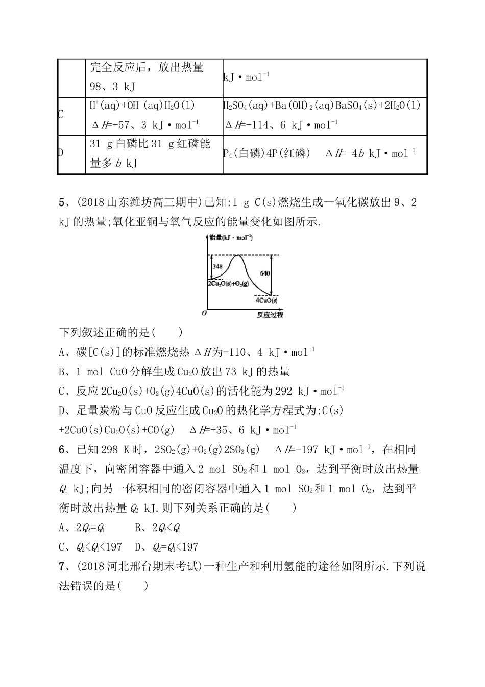 课时规范测试题 化学反应中的热效应_第2页