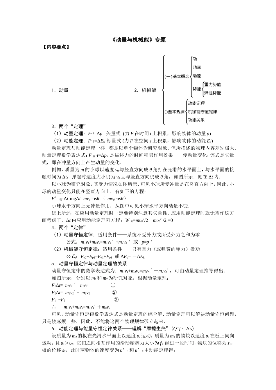 《动量与机械能》专题知识点梳理汇总_第1页