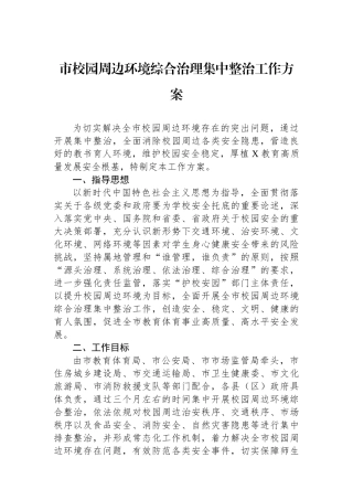 市校园周边环境综合治理集中整治工作方案