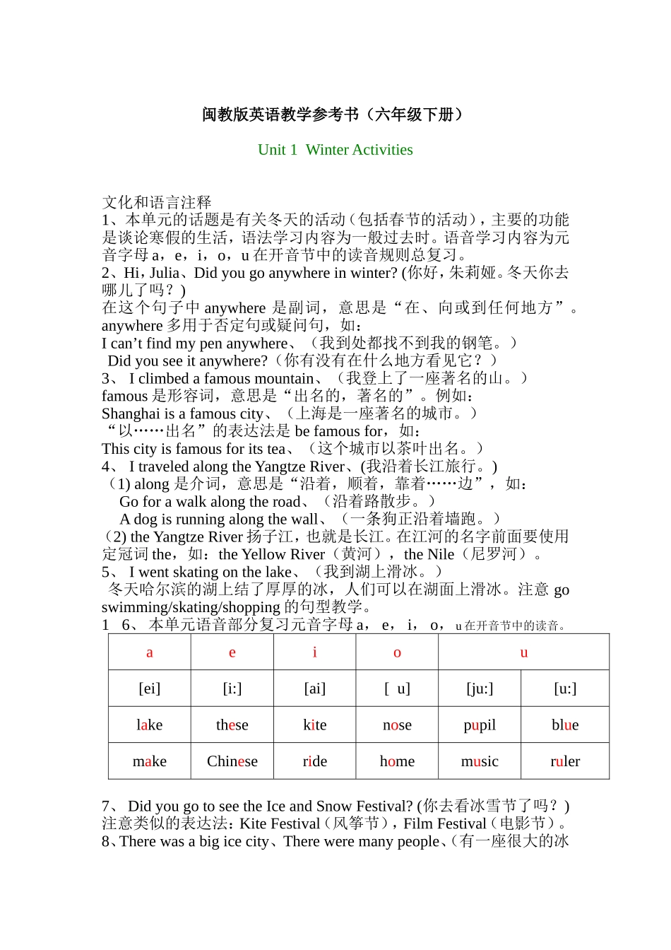 闽教版英语教学参考资料梳理汇总（六年级下册）_第1页