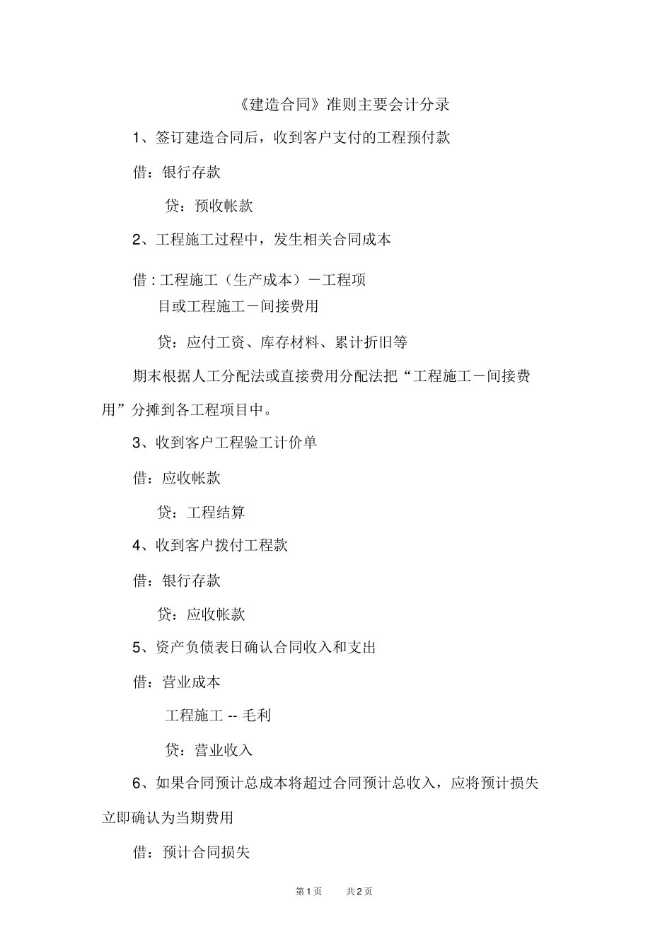 建造合同主要会计分录_第1页