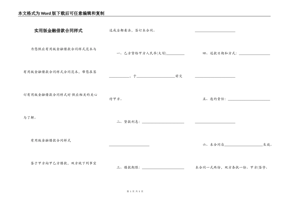 实用版金融借款合同样式_第1页