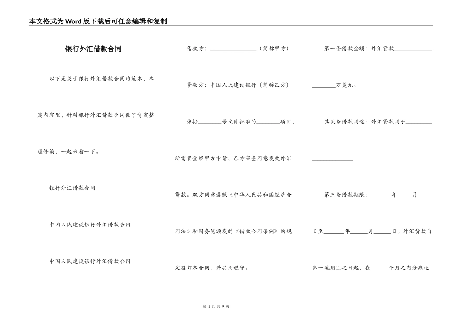 银行外汇借款合同_第1页