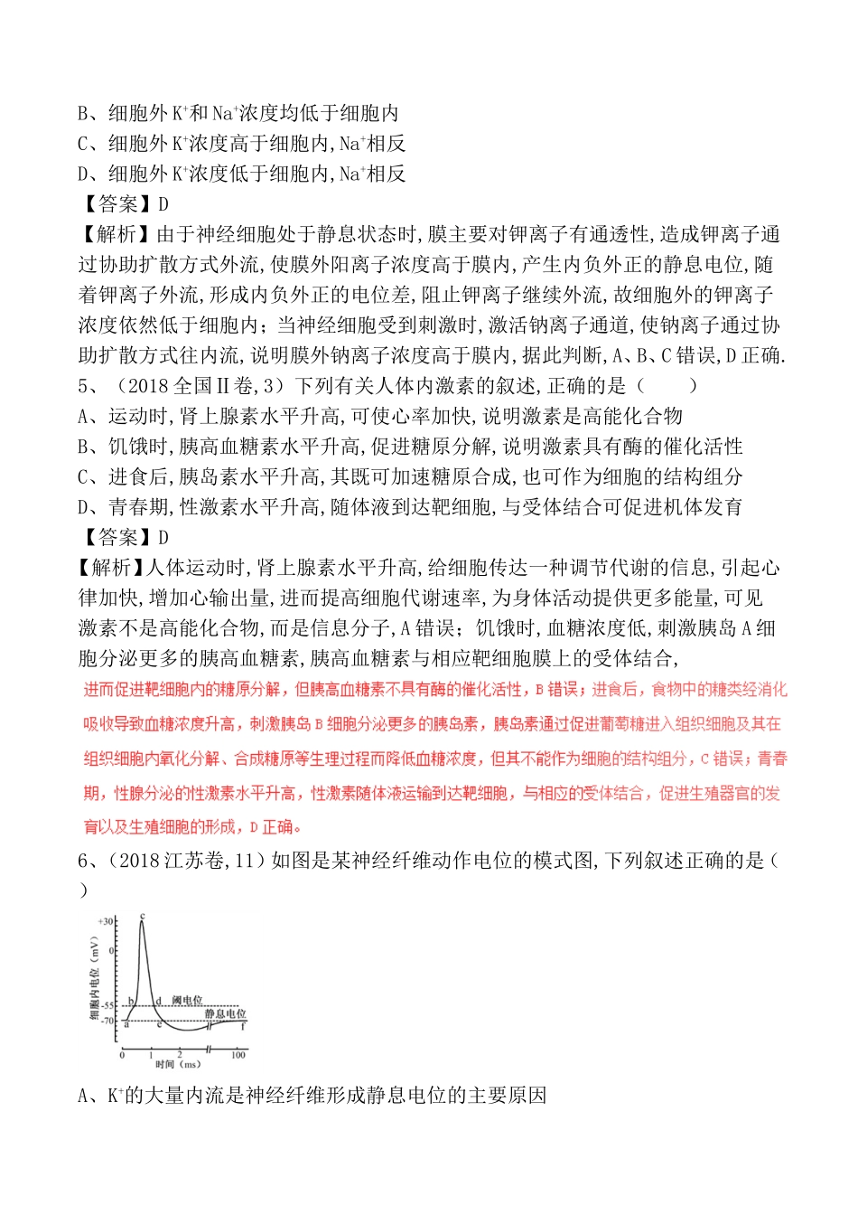 专题人和动物生命活动的调节测试练习题_第2页