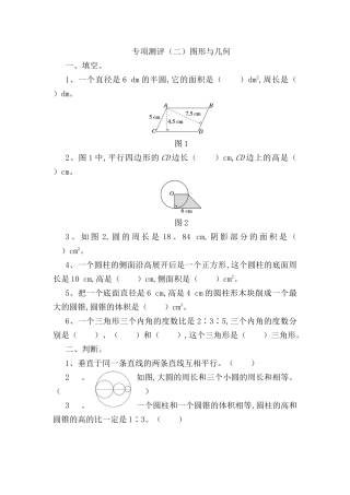 专项测评 图形与几何 测试练习题