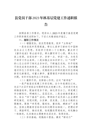 县党员干部2023年抓基层党建工作述职报告