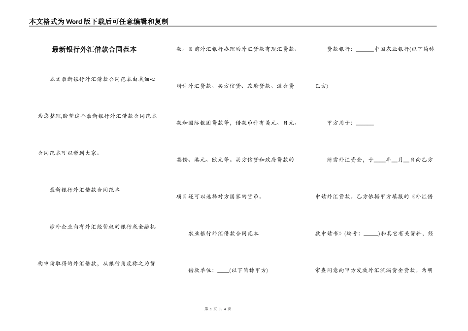 最新银行外汇借款合同范本_第1页