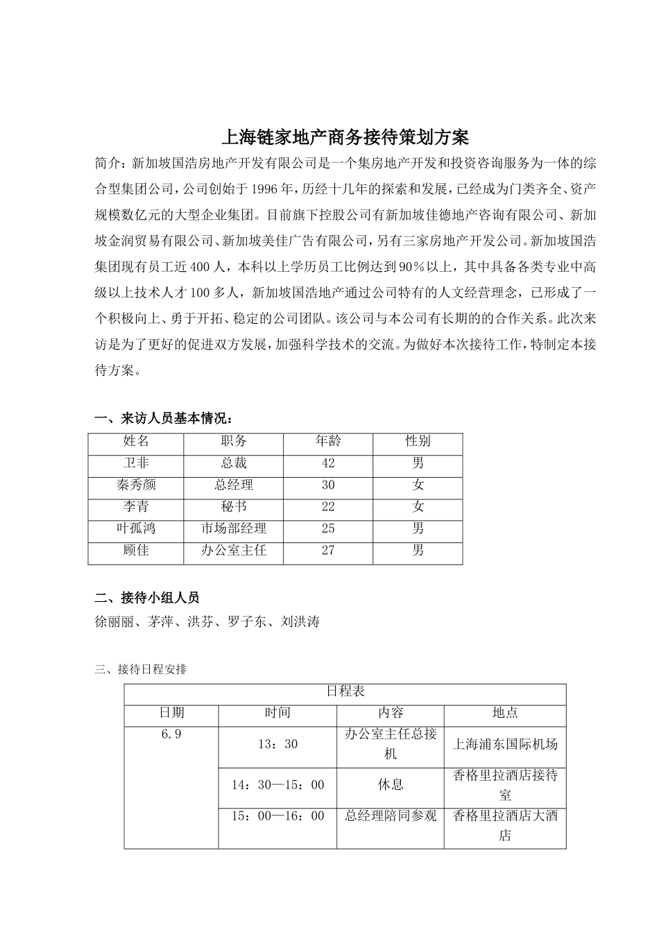 上海链家地产商务接待策划方案_第1页
