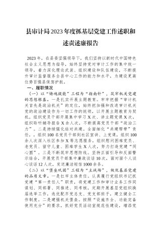 县审计局2023年度抓基层党建工作述职和述责述廉报告