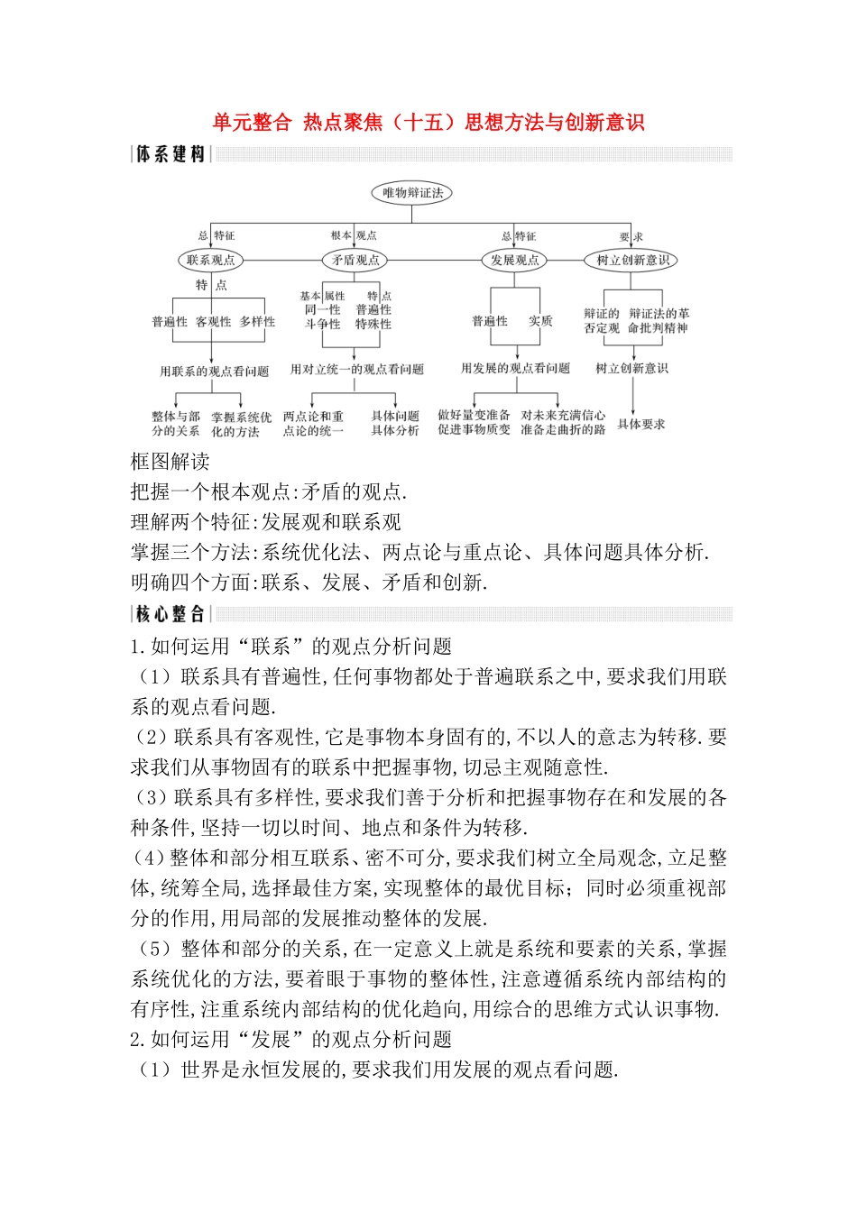 单元整合热点聚焦测试练习题 思想方法与创新意识_第1页
