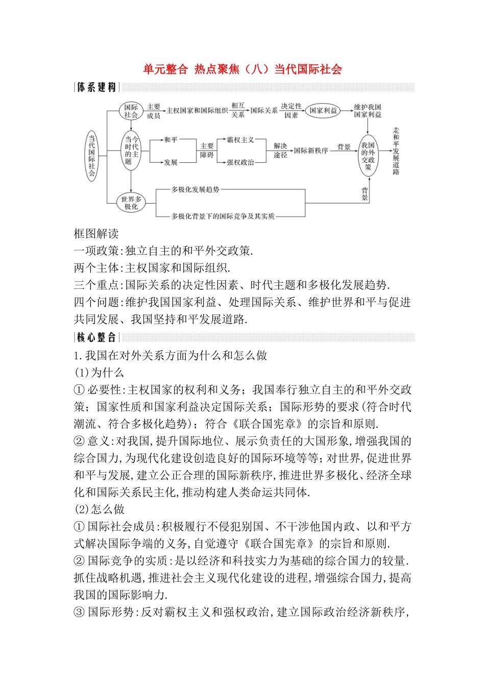 单元整合热点聚焦测试题 当代国际社会_第1页