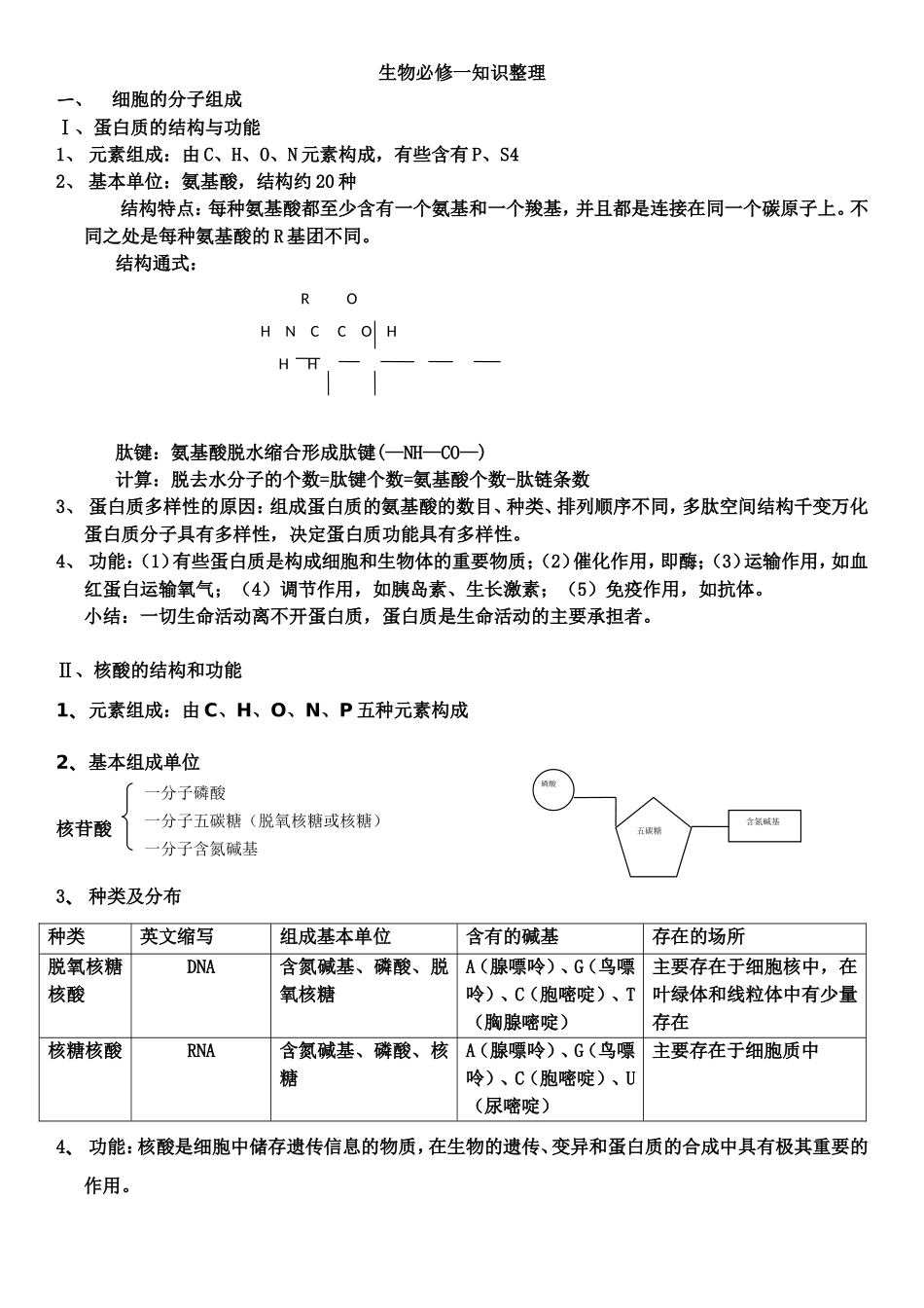 生物必修一细胞的分子知识整理_第1页