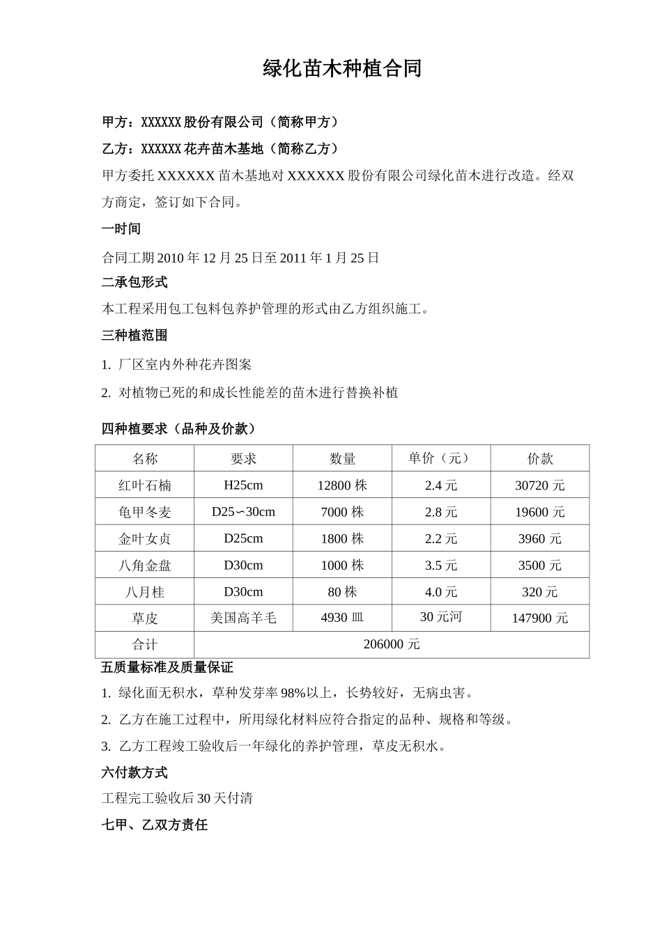 范文绿化苗木种植合同_第1页