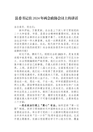 县委书记在2024年两会政协会议上的讲话