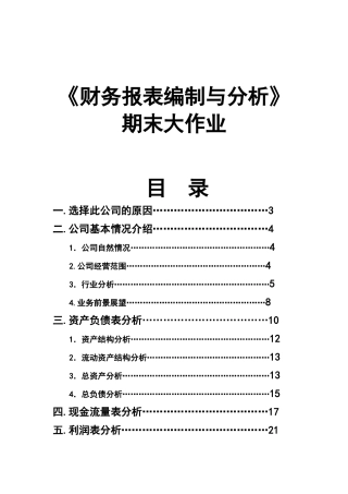 《财务报表编制与分析》课程期末大作业